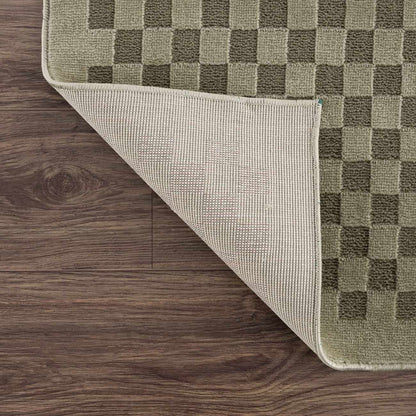 Gaiwan Olive Green Washable Area Rug with checkered pattern Boutique Rugs on Tampa Home & Garden Store
