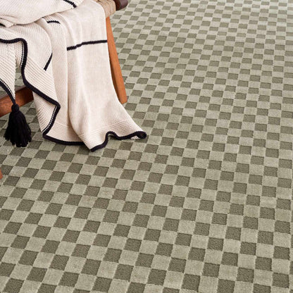 Gaiwan Olive Green Washable Area Rug by Boutique Rugs with olive/taupe checkerboard pattern on Tampa Home & Garden Store