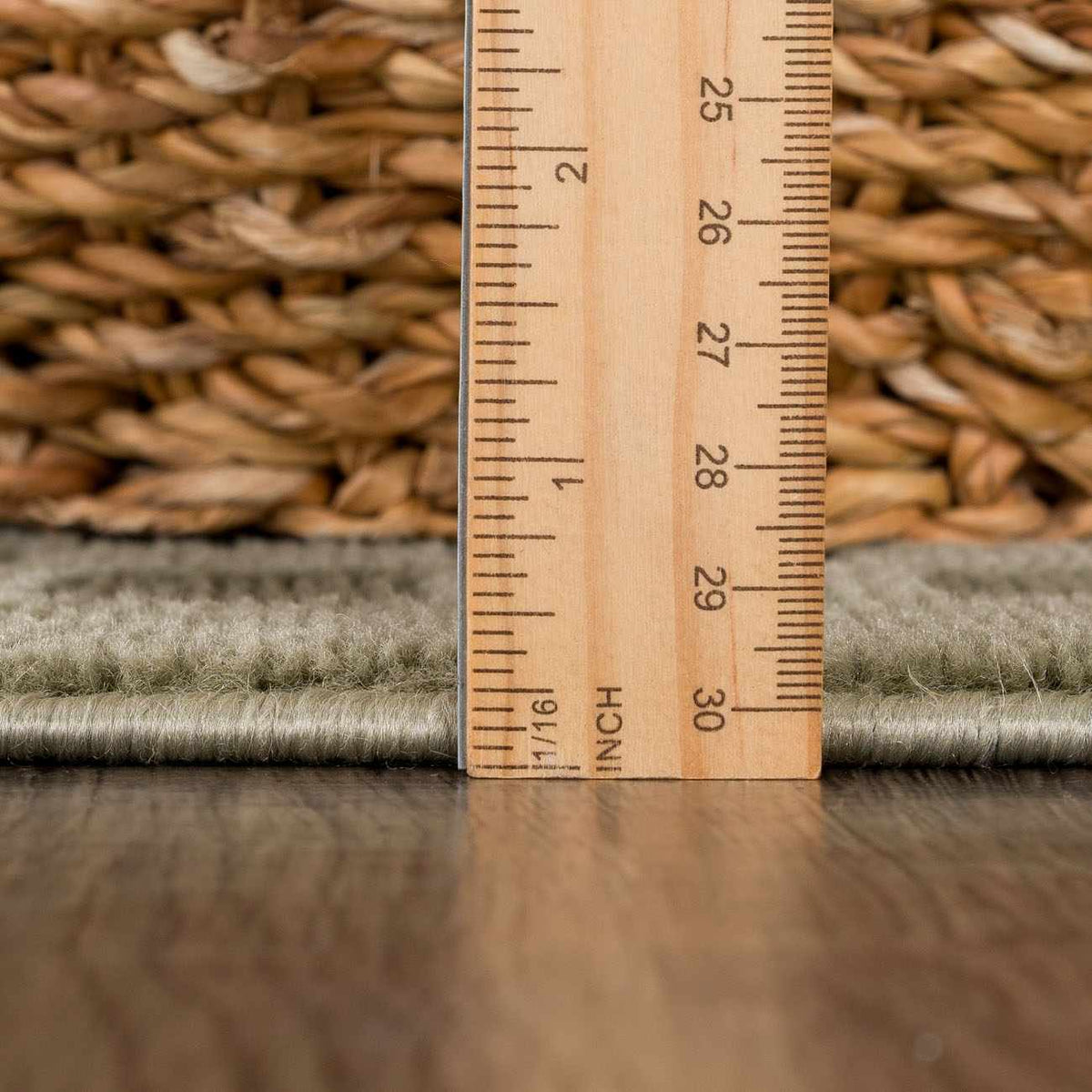 Gaiwan olive green washable area rug with soft pile, ruler for scale Boutique Rugs on Tampa Home & Garden Store