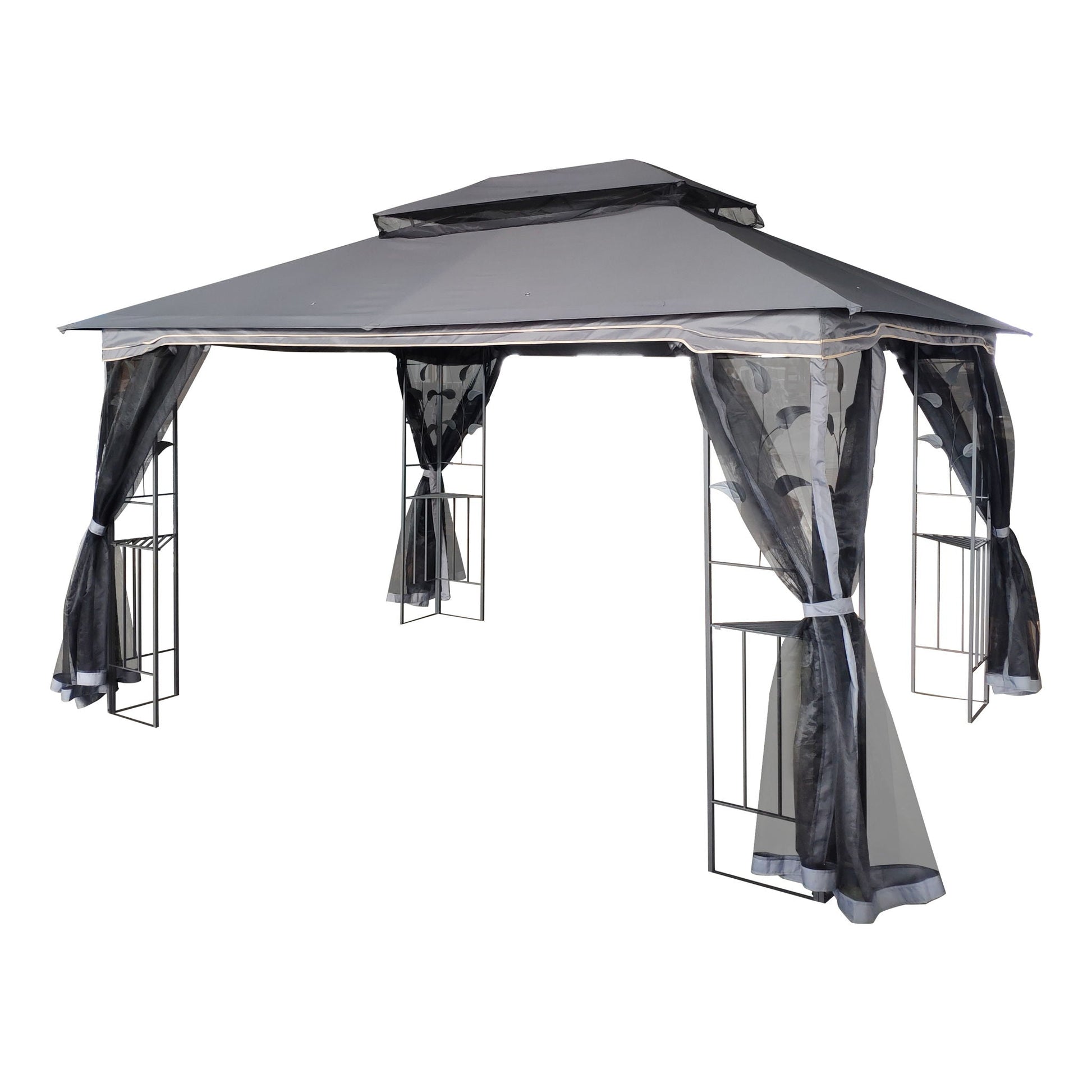 Patio gazebo tent with ventilated double roof and mosquito net, gray canopy HouseOfZazla on Tampa Home & Garden Store