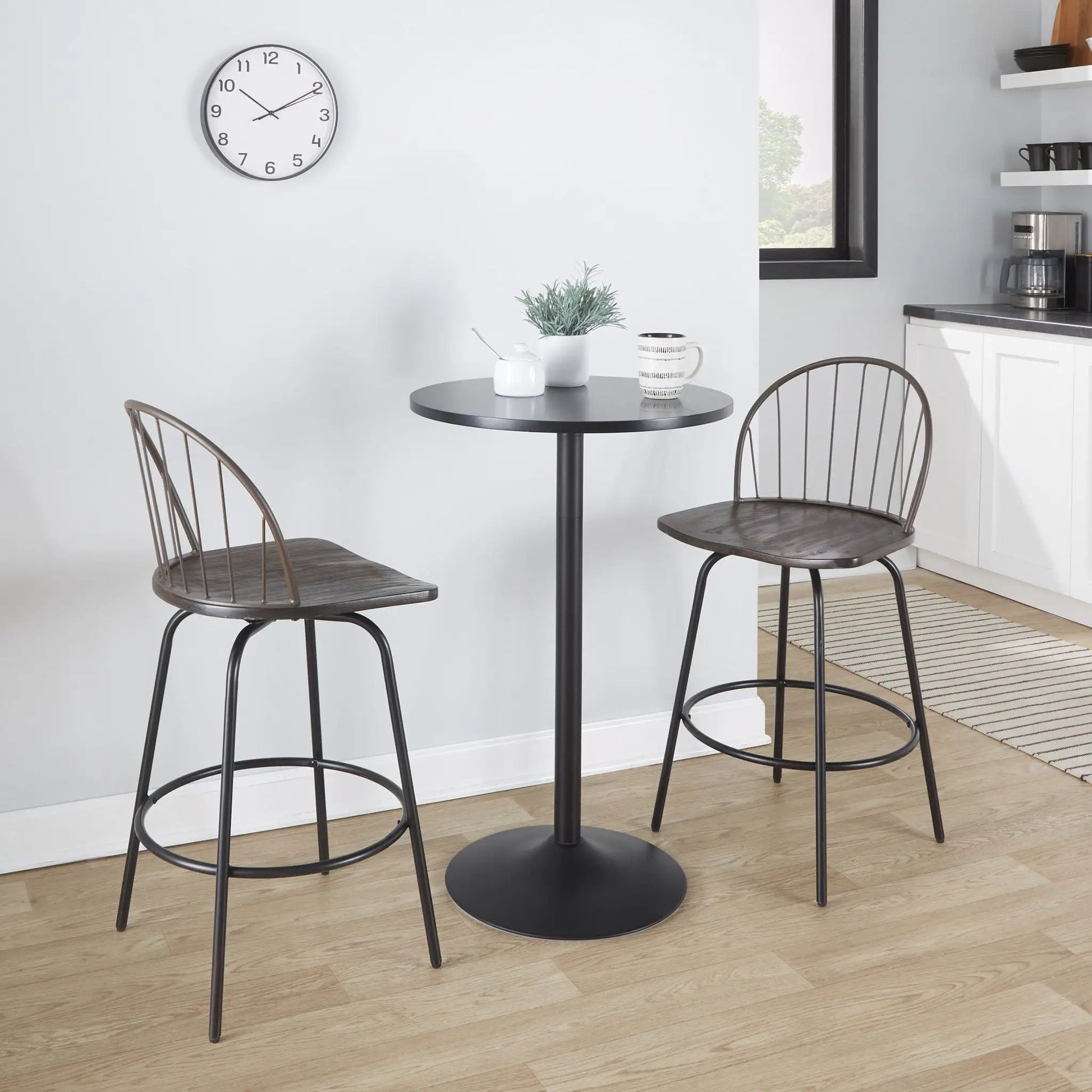 Riley Claire farmhouse counter stools set of 2 with black metal frames and round footrests on Tampa Home & Garden Store