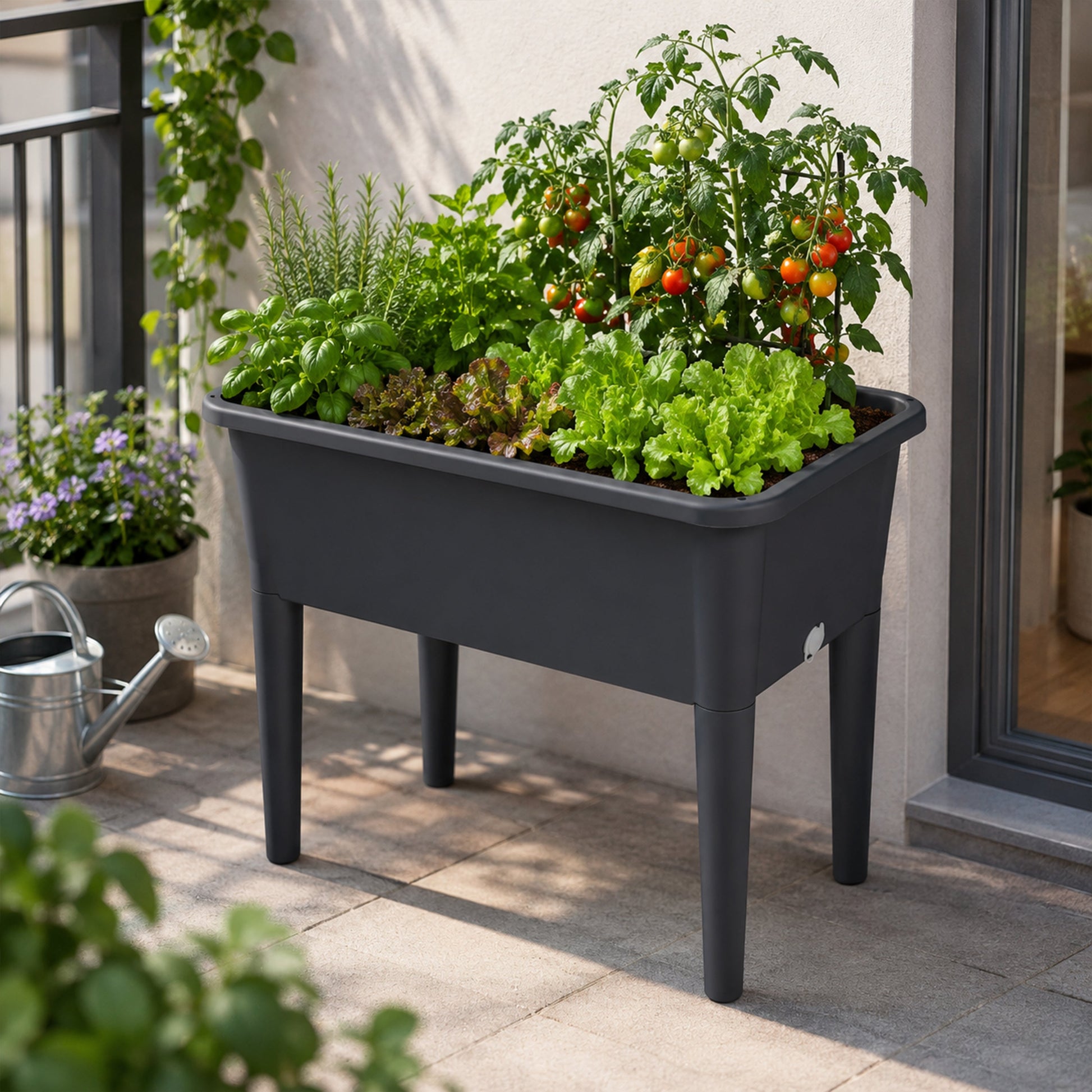 2 piece raised garden bed with ventilated lid dark gray elevated planter for tomatoes balcony on Tampa Home & Garden Store
