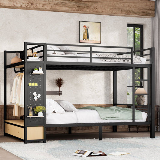 Queen over Queen Size Metal Bunk Bed for Teens by HouseOfZazla in black metal frame with storage on Tampa Home & Garden Store