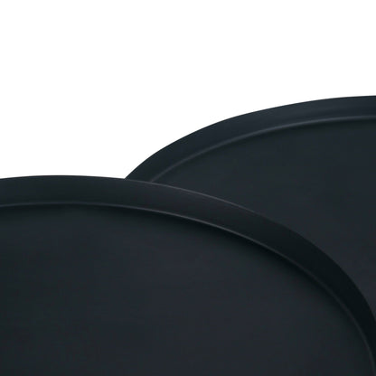 Monet Black Metal Nesting Tables by HouseOfZazla; two dark circular metal tops on Tampa Home & Garden Store