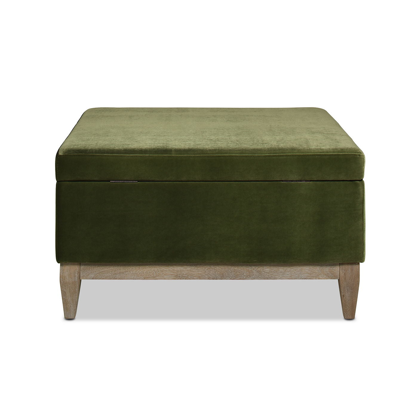 Knox square storage cocktail ottoman olive green velvet with natural wood legs on Tampa Home & Garden Store