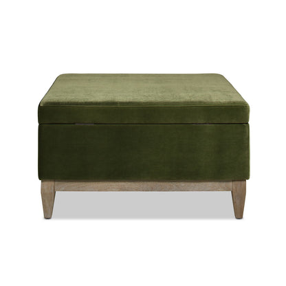 Knox square storage cocktail ottoman olive green velvet with natural wood legs on Tampa Home & Garden Store