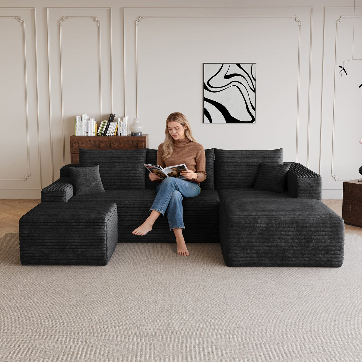 Modern Cloud Sectional Sofa and Ottoman Set