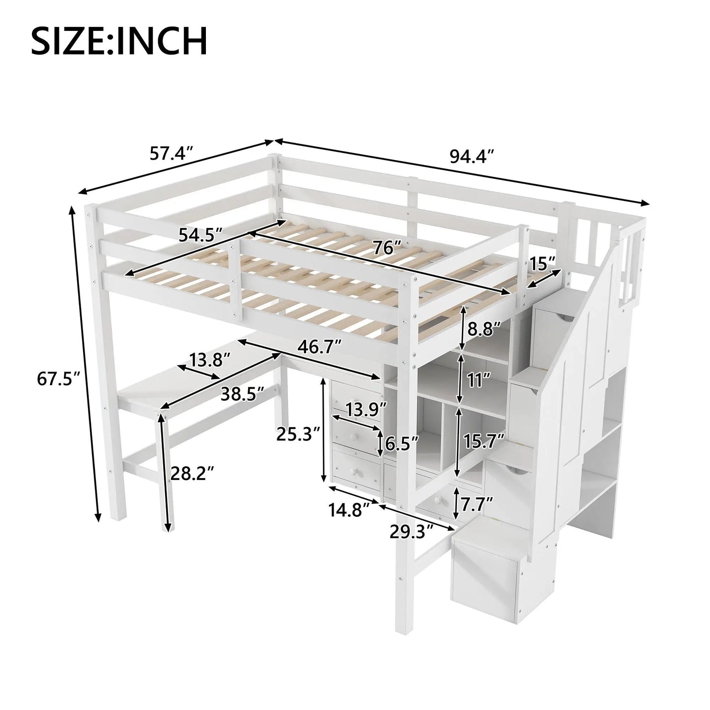 Loft Bed and L Shaped Desk With Storage Drawers