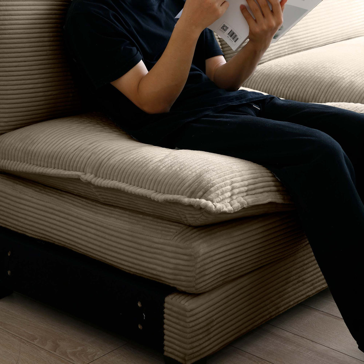 Modern corduroy upholstered 4-seater sofa in beige fabric HouseOfZazla on Tampa Home & Garden Store