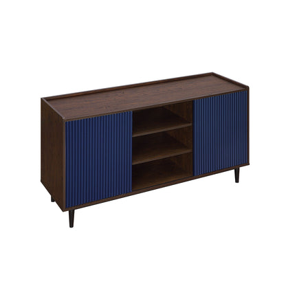Fluted sideboard with blue ribbed doors wood frame, shelves, adjustable storage HouseOfZazla on Tampa Home & Garden Store