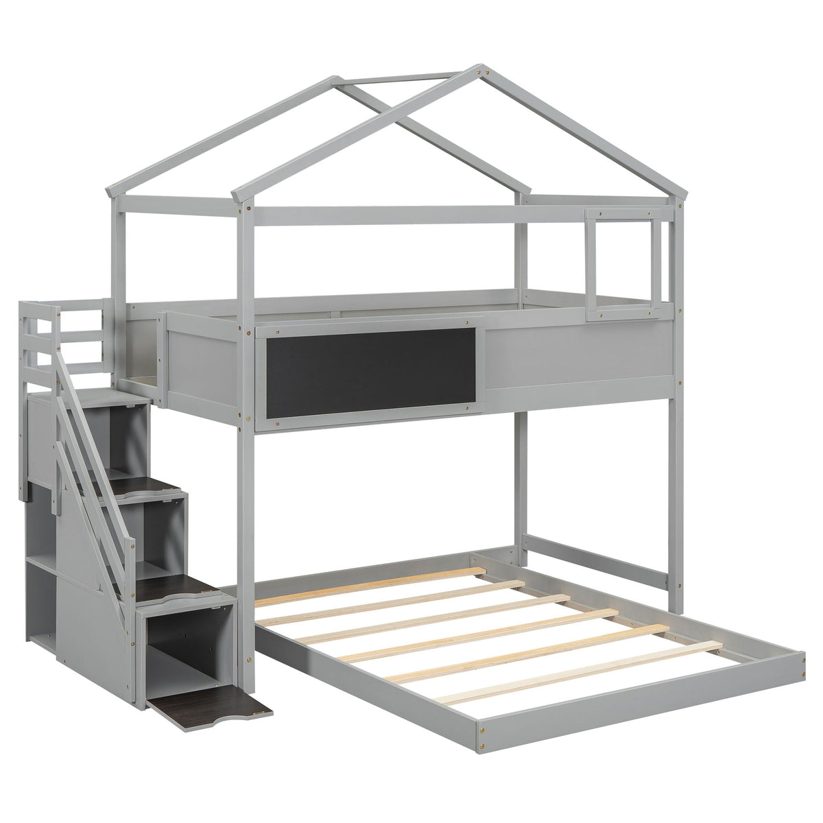 House Style bunk bed with storage staircase and board, gray metal frame by HouseOfZazla on Tampa Home & Garden Store