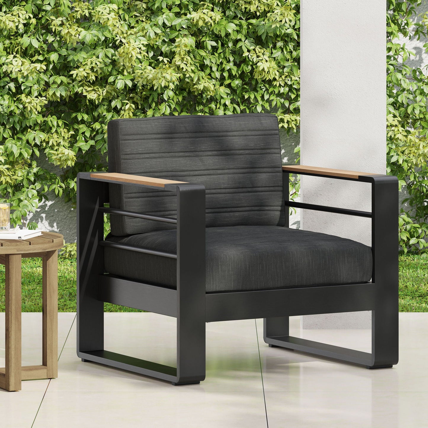 Giovanna Club Chair outdoor chair with aluminum frame and dark gray cushions on Tampa Home & Garden Store