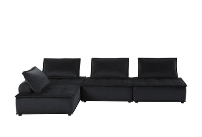 Anna Stylish Sectional Sofa Ottoman in black upholstery with chaise and 3 back cushions on Tampa Home & Garden Store