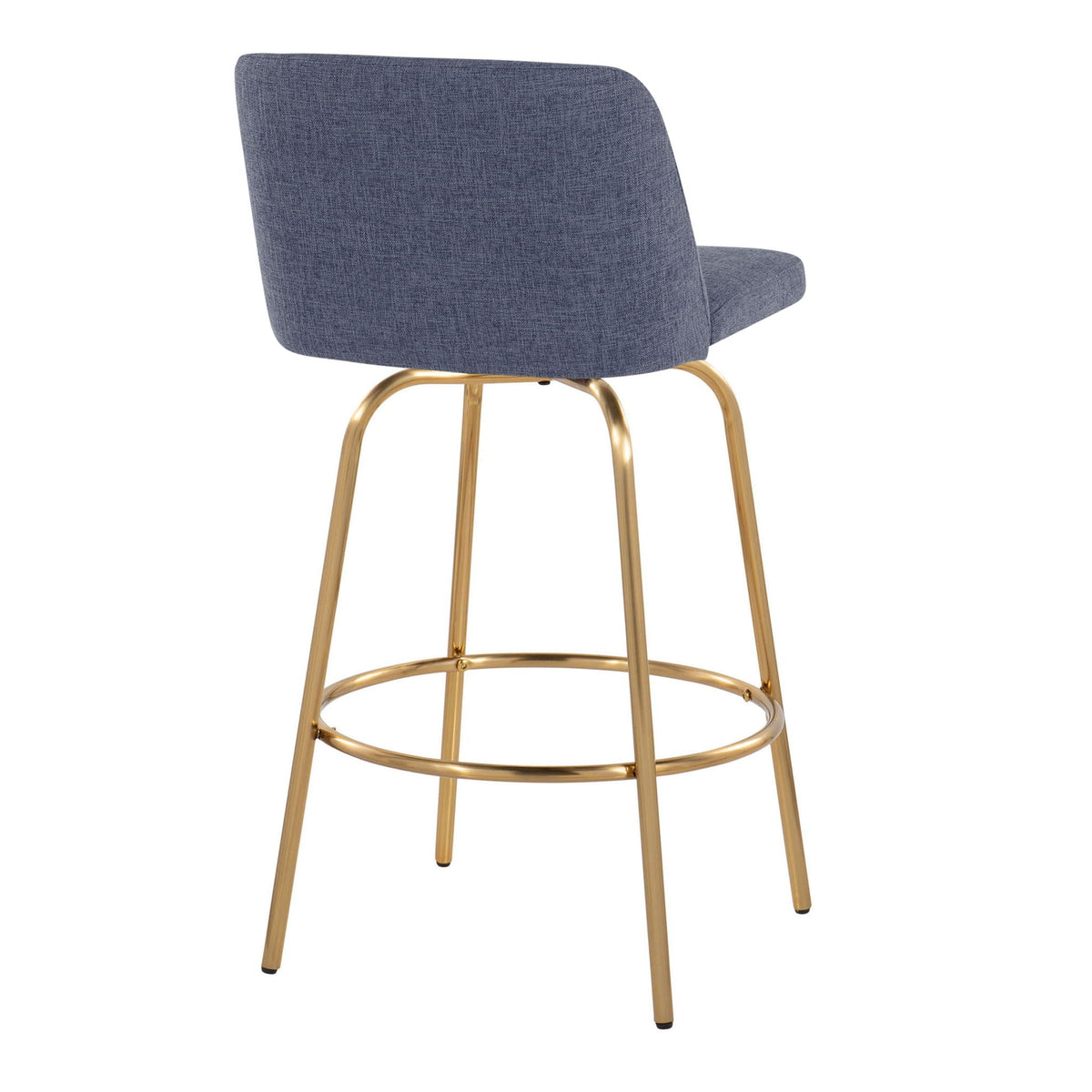 Toriano Contemporary Fixed Height Counter Stool with Swivel, blue fabric, gold legs, set of 2 on Tampa Home & Garden Store