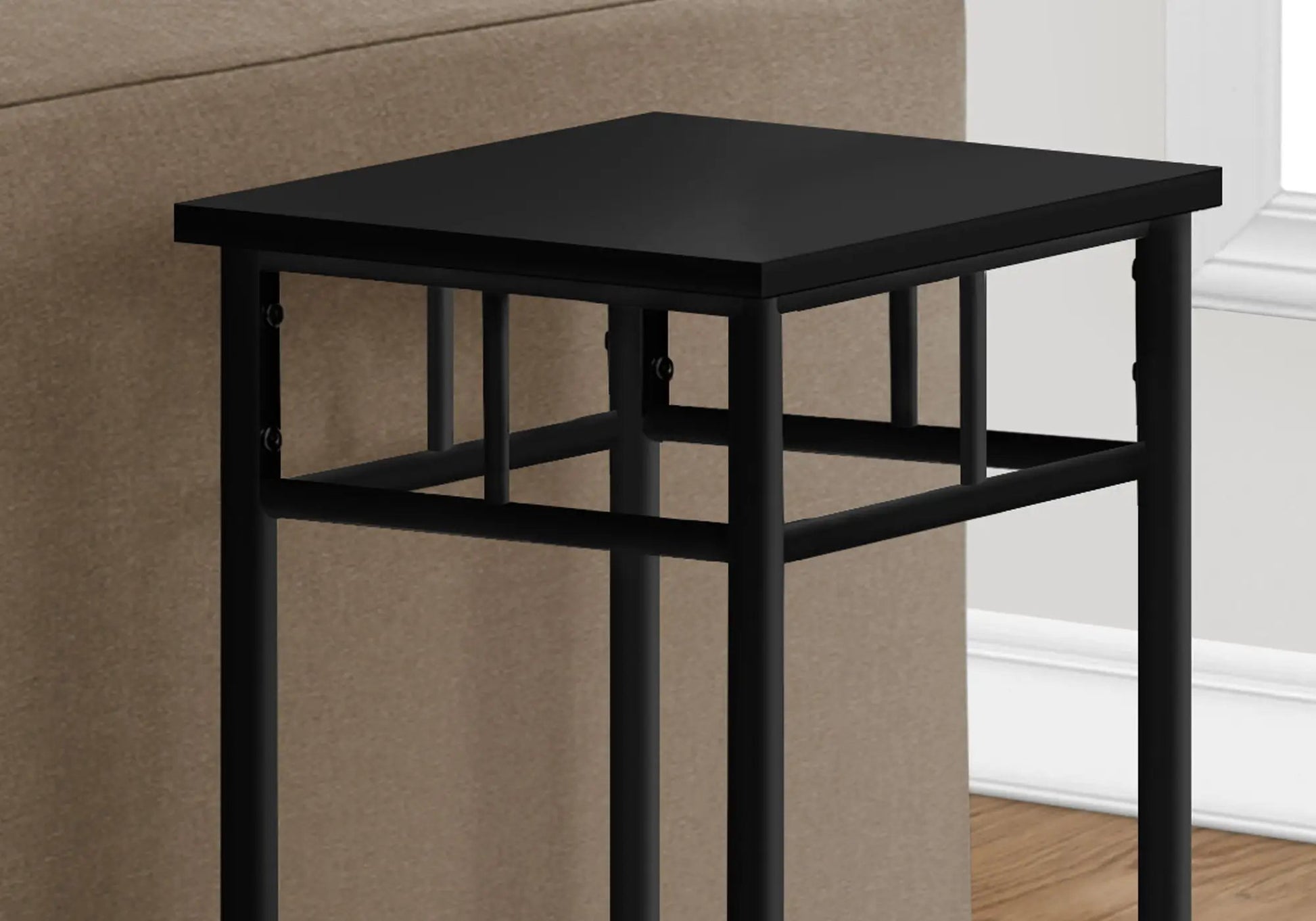 Square accent table, black metal frame, contemporary design on Tampa Home & Garden Store