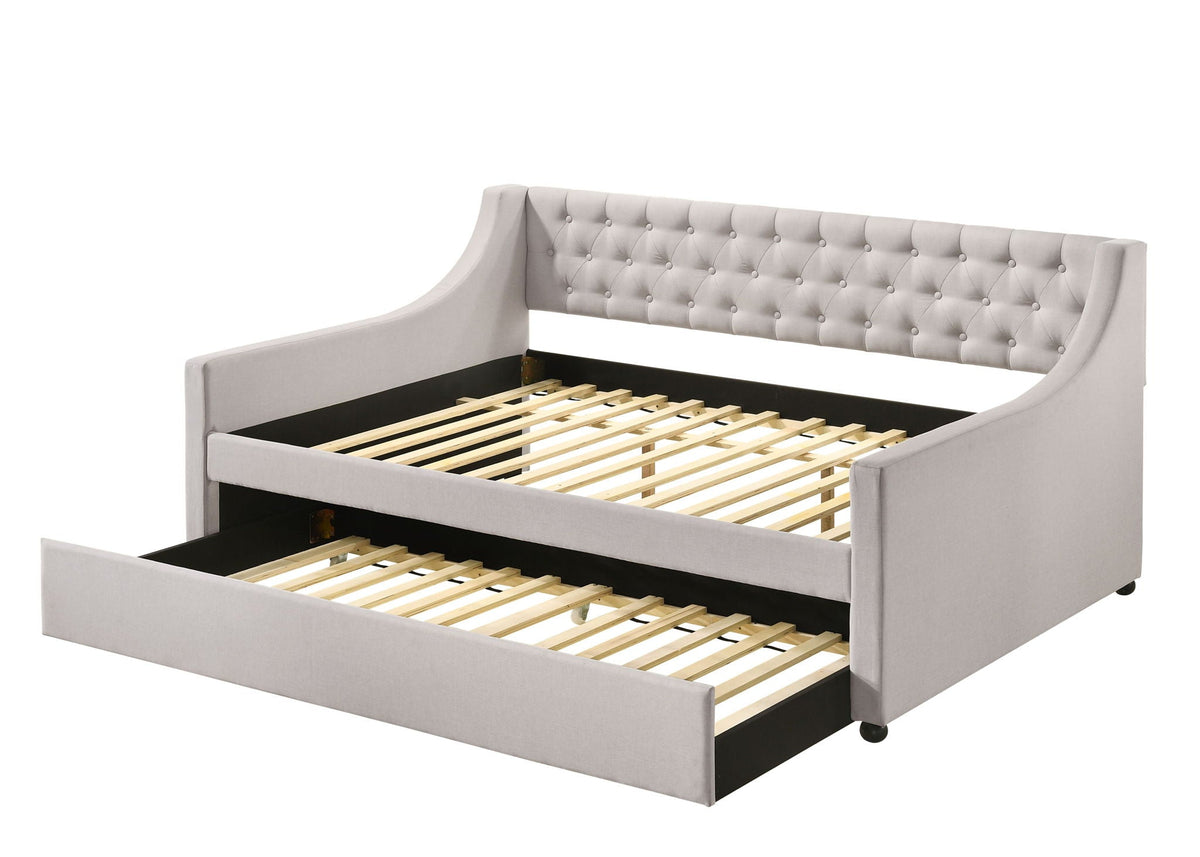 Lianna Daybed Twin & Trundle, light gray tufted back with wood slat base by HouseOfZazla on Tampa Home & Garden Store