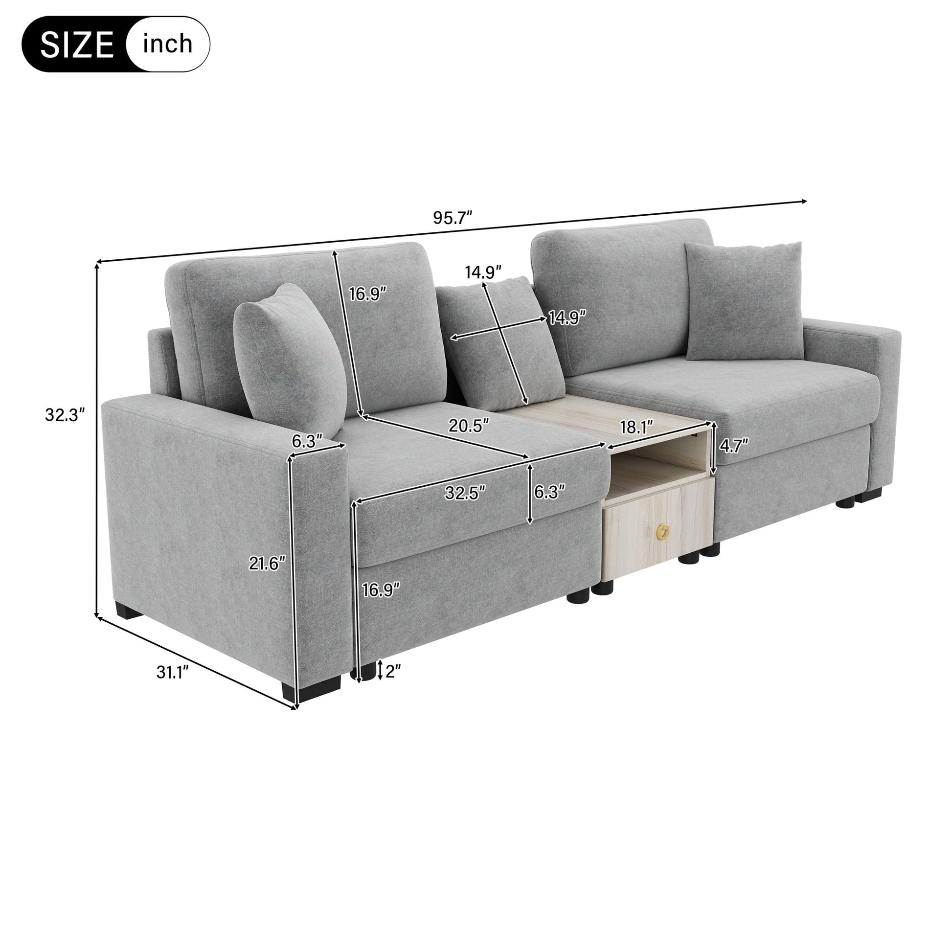 HouseOfZazla stationary modular sofa couch with storage armrest and center console, fabric on Tampa Home & Garden Store