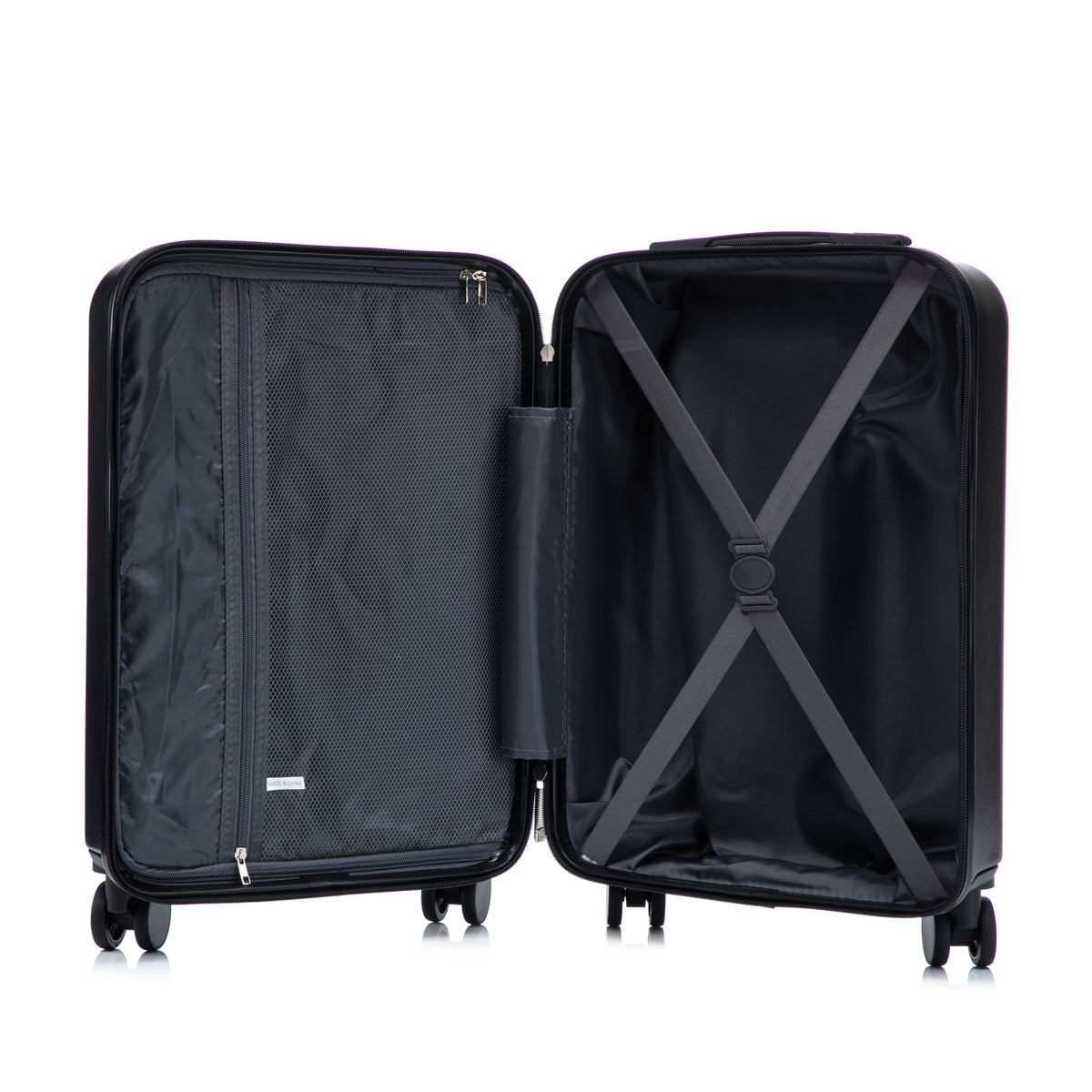 HouseOfZazla 14' & 20' ABS spinner luggage set open with cosmetic case, mesh pockets black on Tampa Home & Garden Store