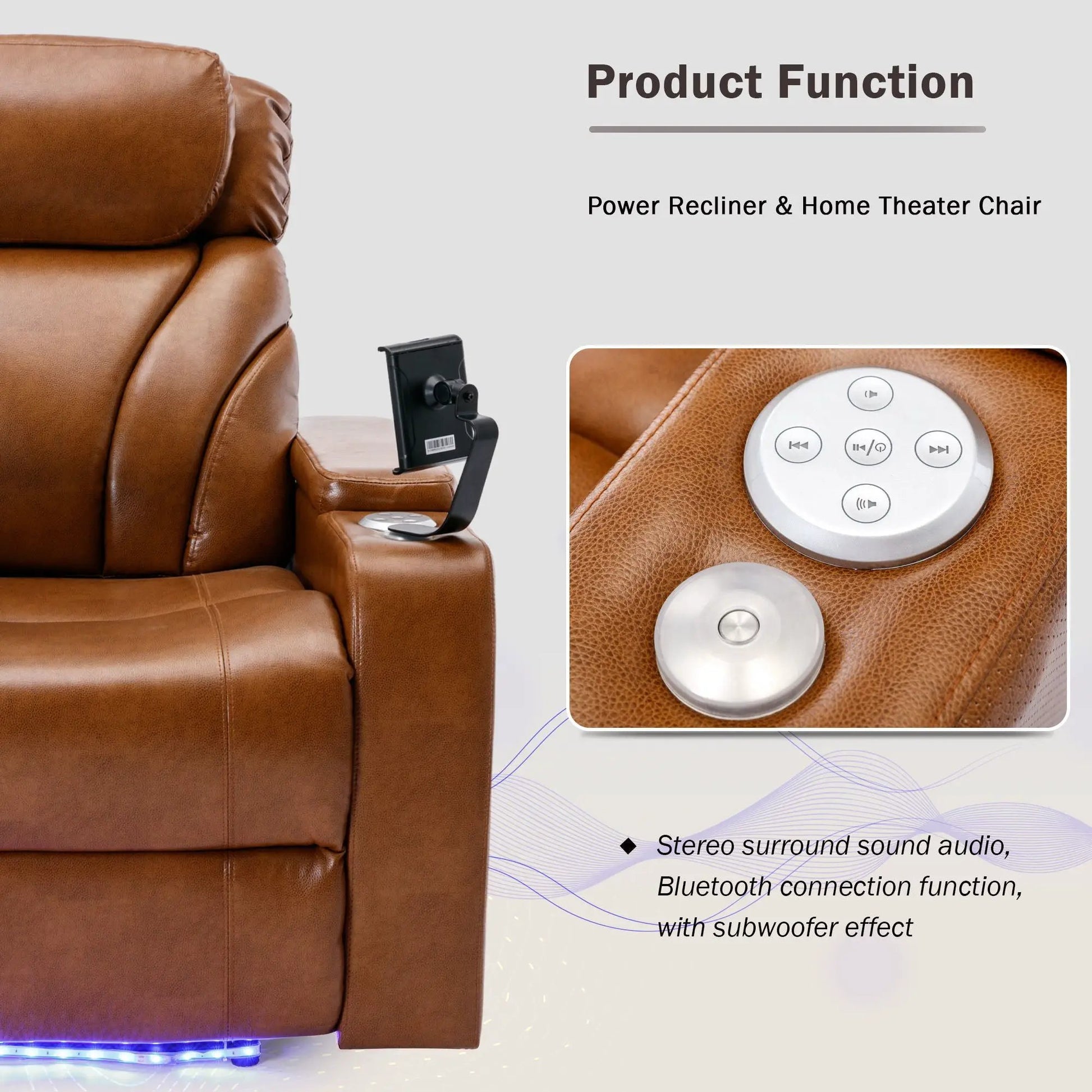 Power motion recliner with USB charging port, hidden arm storage, and cup holder on Tampa Home & Garden Store
