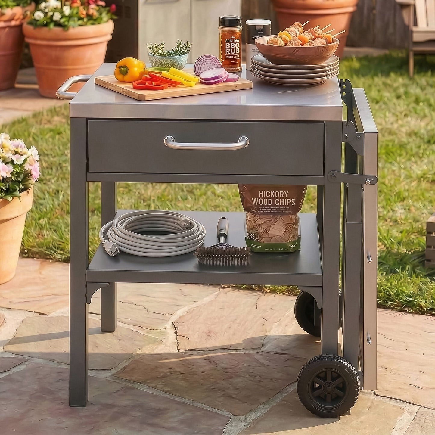 Large Foldable Outdoor Kitchen Cart And Storage