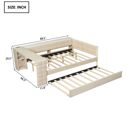 Upholstered Platform Bed with Storage Shelves