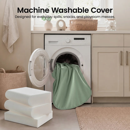 Tiny Land GentleSnug Kids Sofa Chair with mint-green cover in a laundry room scene on Tampa Home & Garden Store