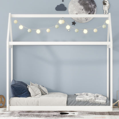Wooden house-shaped platform bed frame in white by HouseOfZazla with cozy bedding on Tampa Home & Garden Store