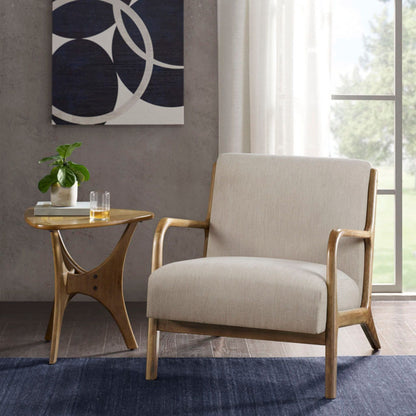 Mid-Century Style Lounge Chair with Beige Upholstery and Wood Frame by HouseOfZazla on Tampa Home & Garden Store