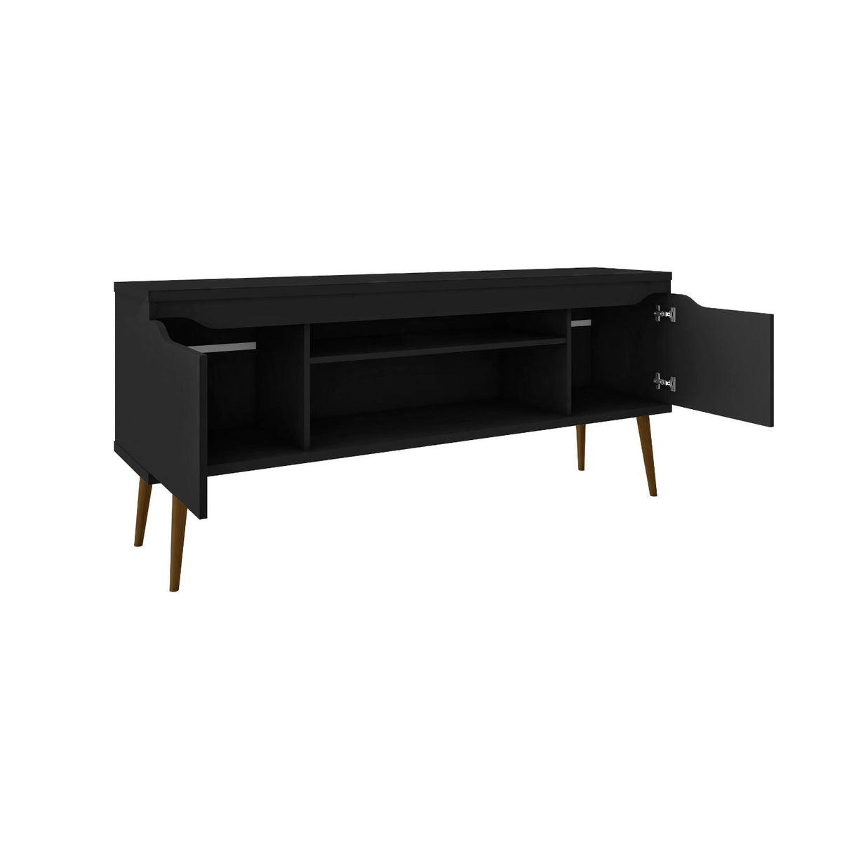 Mid-Century Modern TV stand by HouseOfZazla black with solid wood splayed legs and end cabinets on Tampa Home & Garden Store