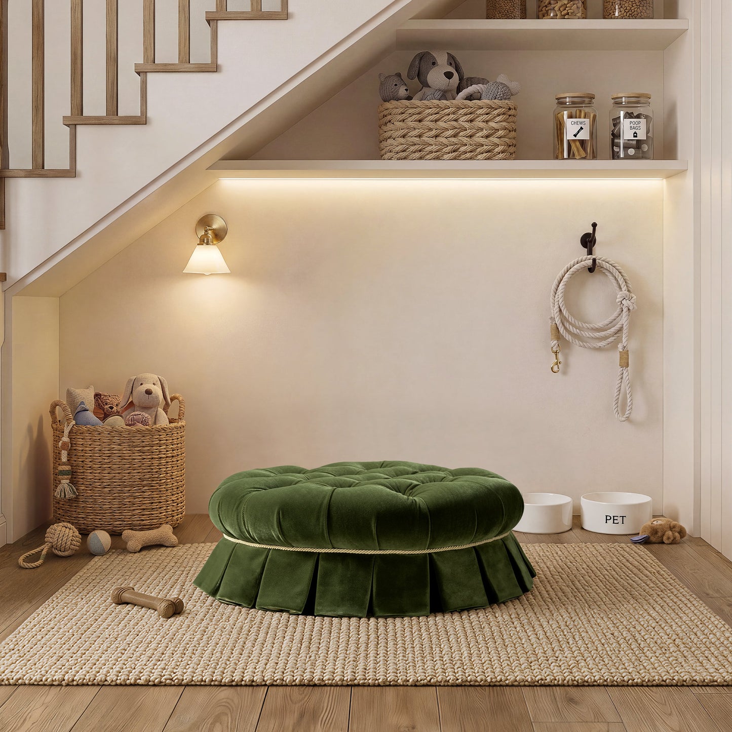 Roquefort 24.5in dog sofa bed, olive green velvet, medium on Tampa Home & Garden Store