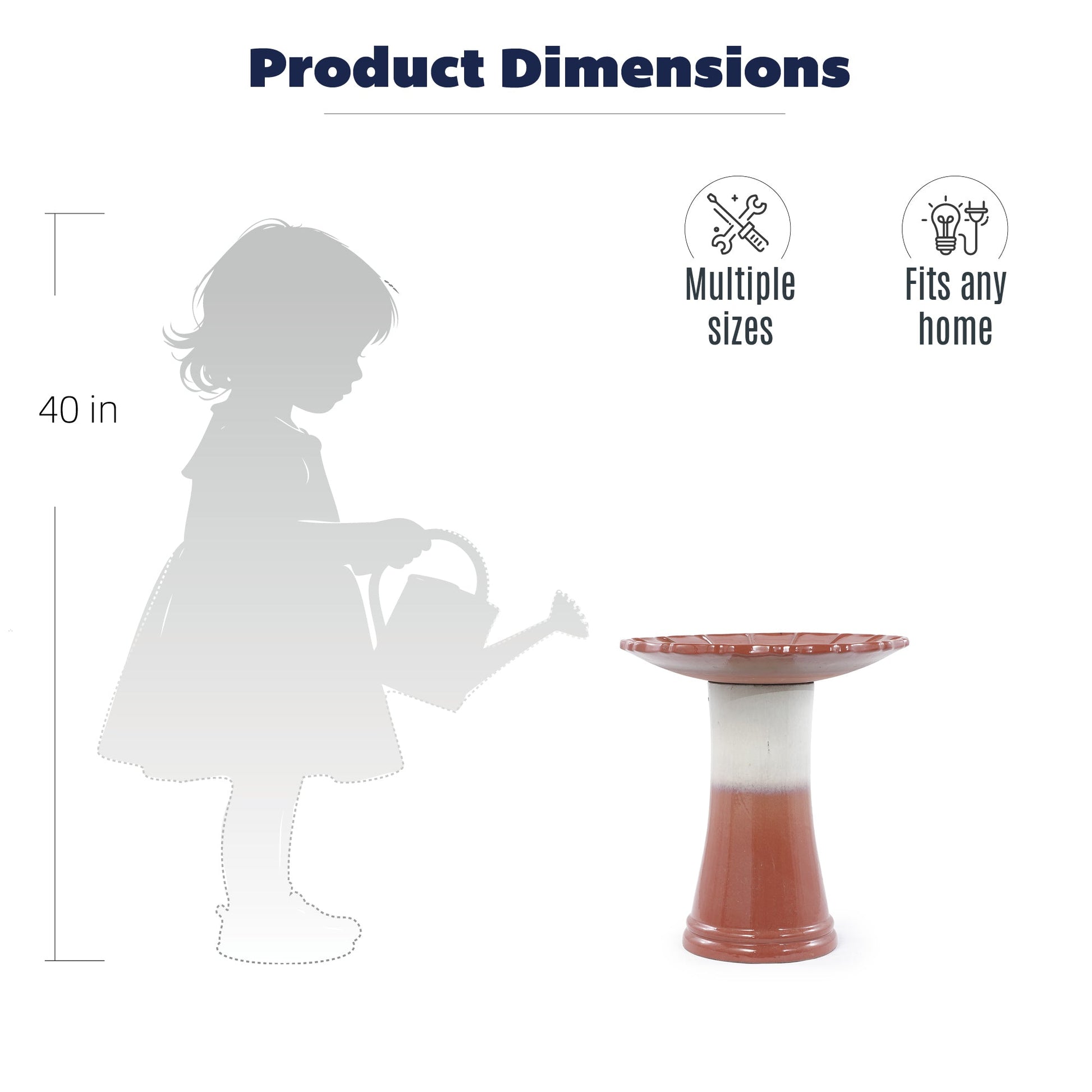 Handmade glazed ceramic bird bath by HouseOfZazla; terracotta pedestal, garden decor on Tampa Home & Garden Store