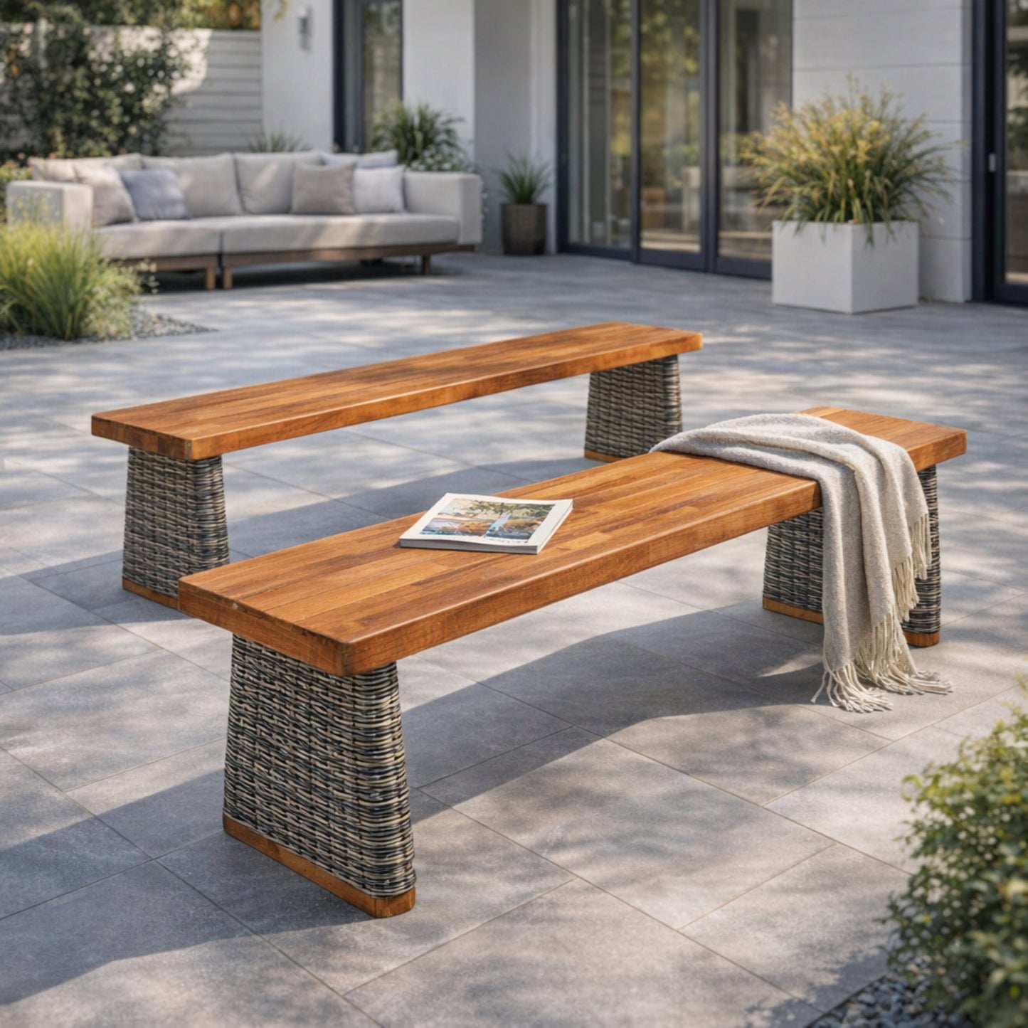 Outdoor Acacia Wood Bench Set of Two Pieces