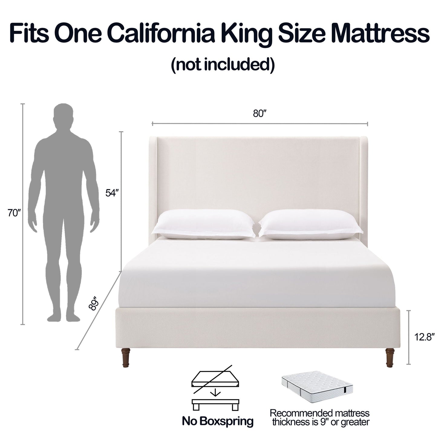 Harper tall upholstered bed by HouseOfZazla, beige fabric, California King, no box spring, on Tampa Home & Garden Store