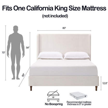 Harper tall upholstered bed by HouseOfZazla, beige fabric, California King, no box spring, on Tampa Home & Garden Store