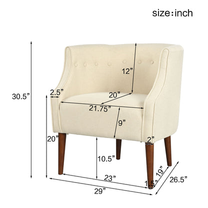 Beige club chair with button tufting in fabric and dark wood legs HouseOfZazla on Tampa Home & Garden Store