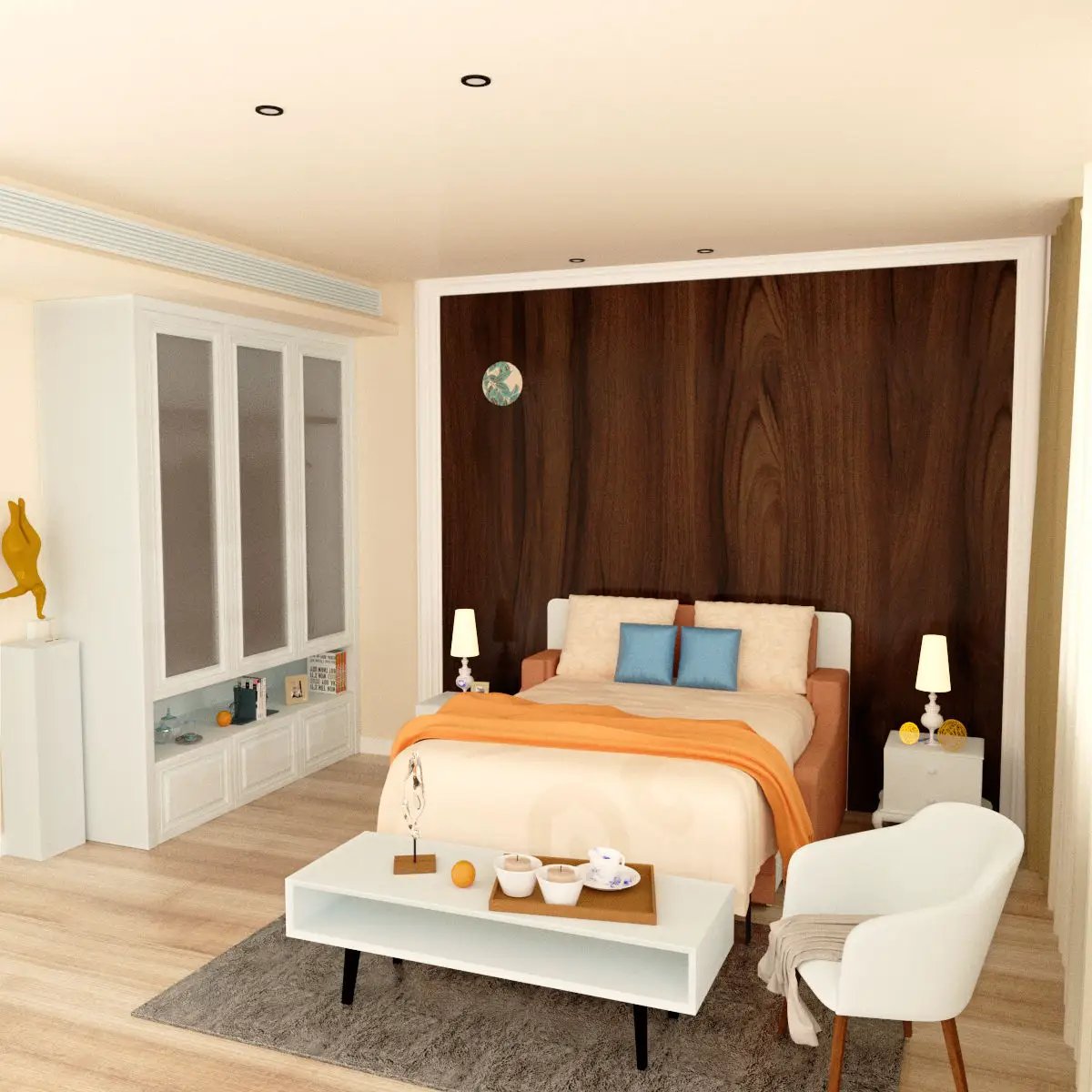 Murphy bed with sofa in white and orange throw, space-saving wall bed by Unique Piece Furniture on Tampa Home & Garden Store