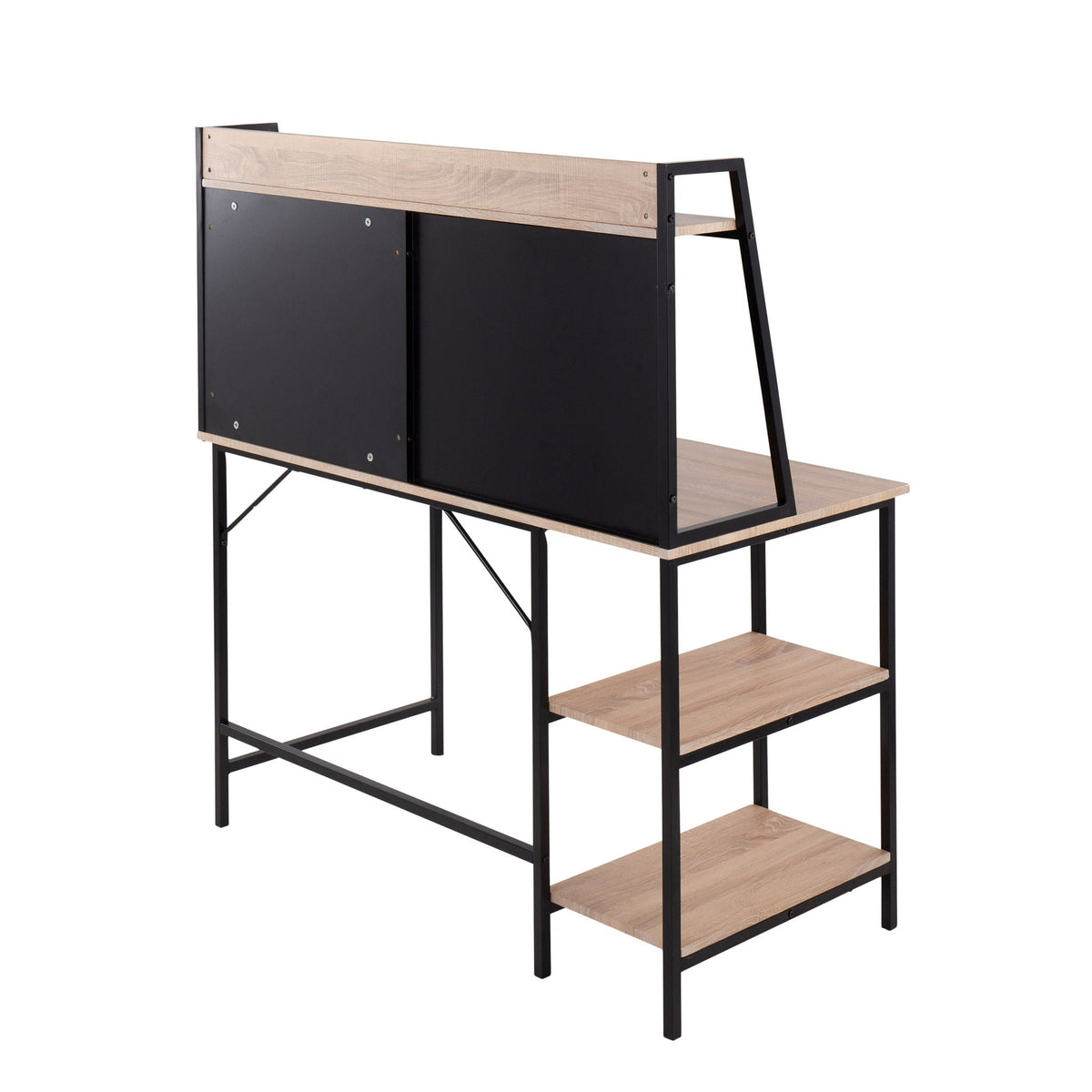 Lift Top Desk with Shelf Storage in light brown wood and black metal frame by HouseOfZazla on Tampa Home & Garden Store
