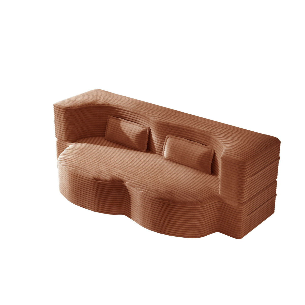 Futon sofa by HouseOfZazla, modern floor seating with 2 pillows in textured tan ribbed fabric on Tampa Home & Garden Store