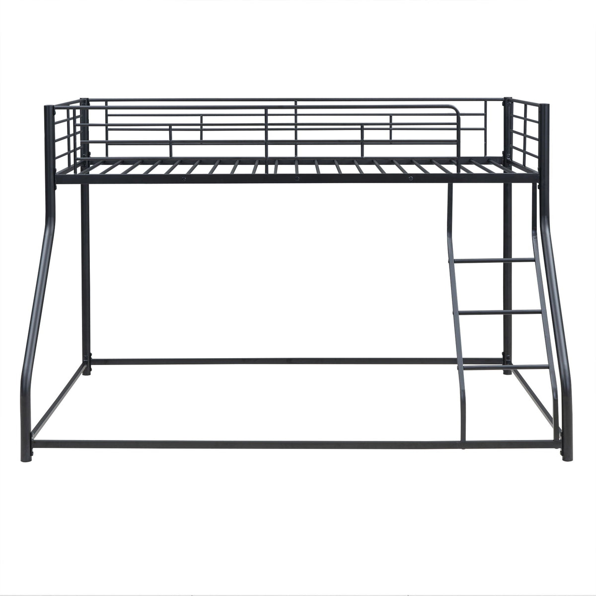 Metal bunk bed frame by HouseOfZazla in black with a sloped ladder, space-saving design on Tampa Home & Garden Store