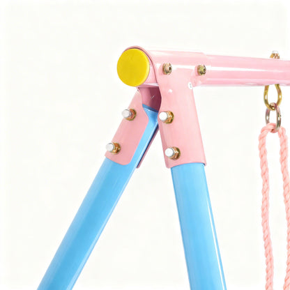 Blue and Pink Outdoor Swing Set with Slide