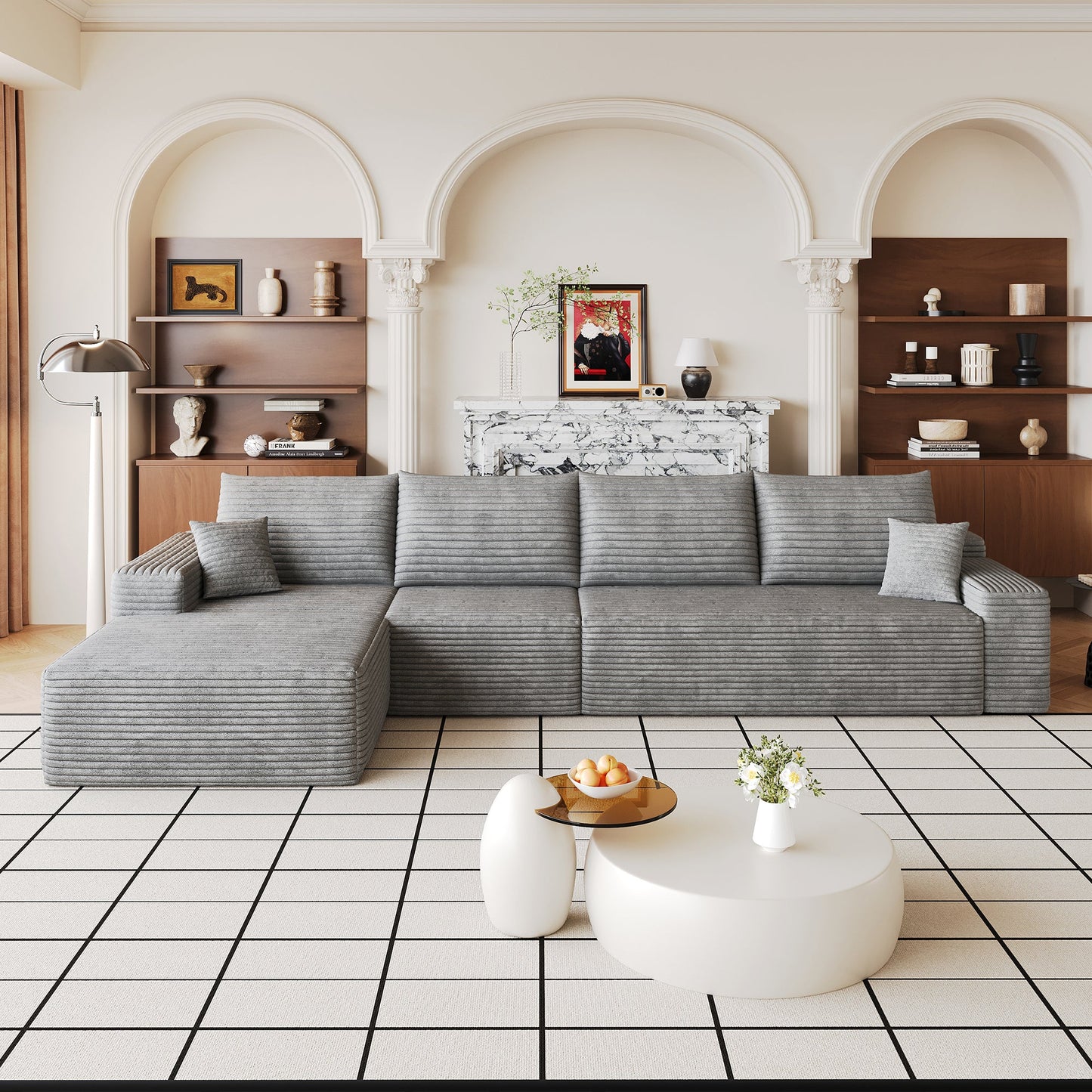 135in Cloud Sectional Couch with L-Shape Chaise by HouseOfZazla in light gray upholstery on Tampa Home & Garden Store