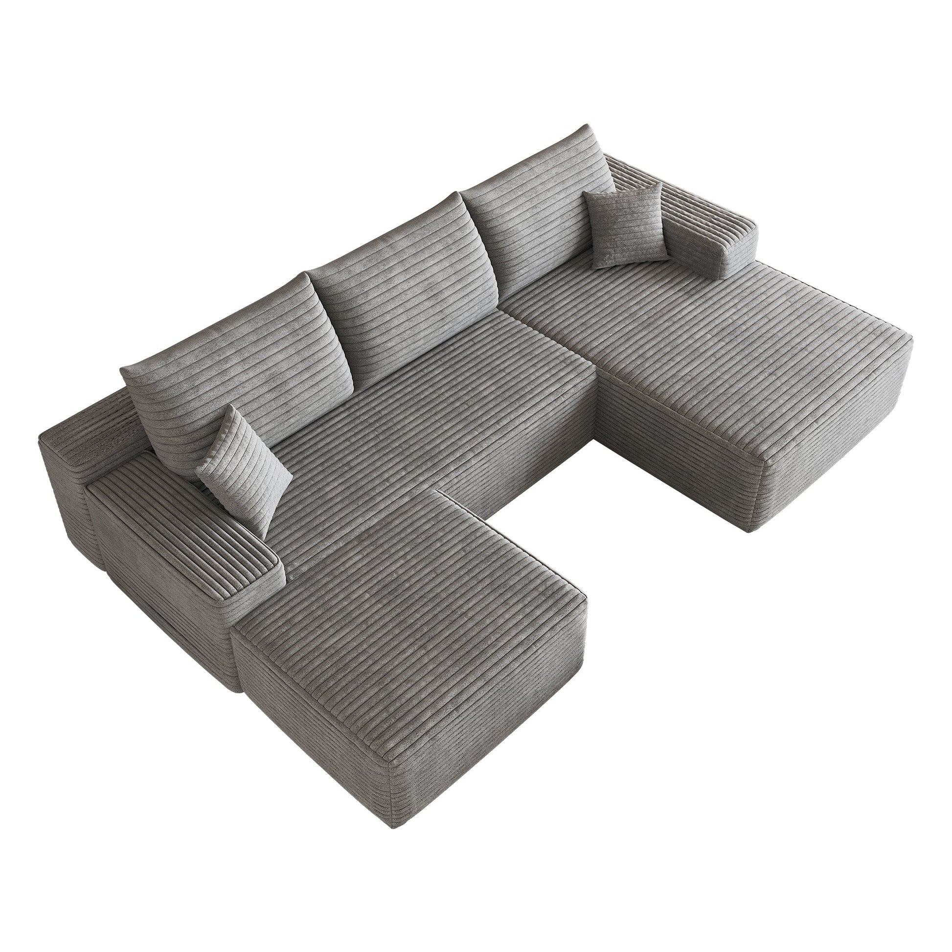 107" Cloud Sectional Sofa with 1 Ottoman by HouseOfZazla in gray corduroy fabric on Tampa Home & Garden Store
