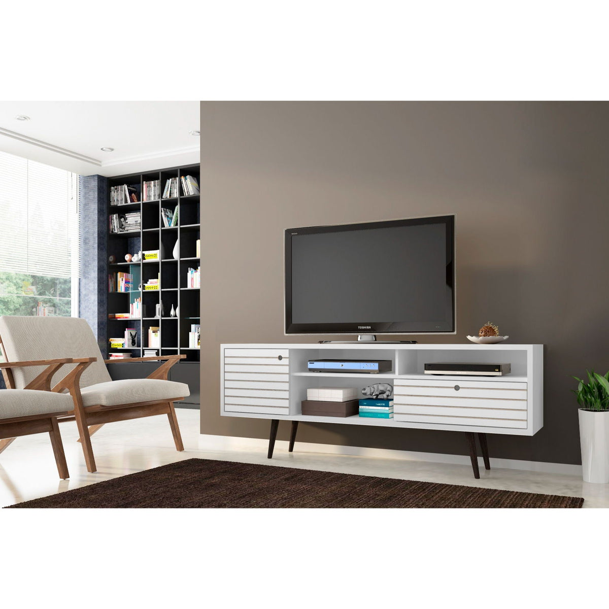 TV stand with wire management and storage in white by HouseOfZazla on Tampa Home & Garden Store