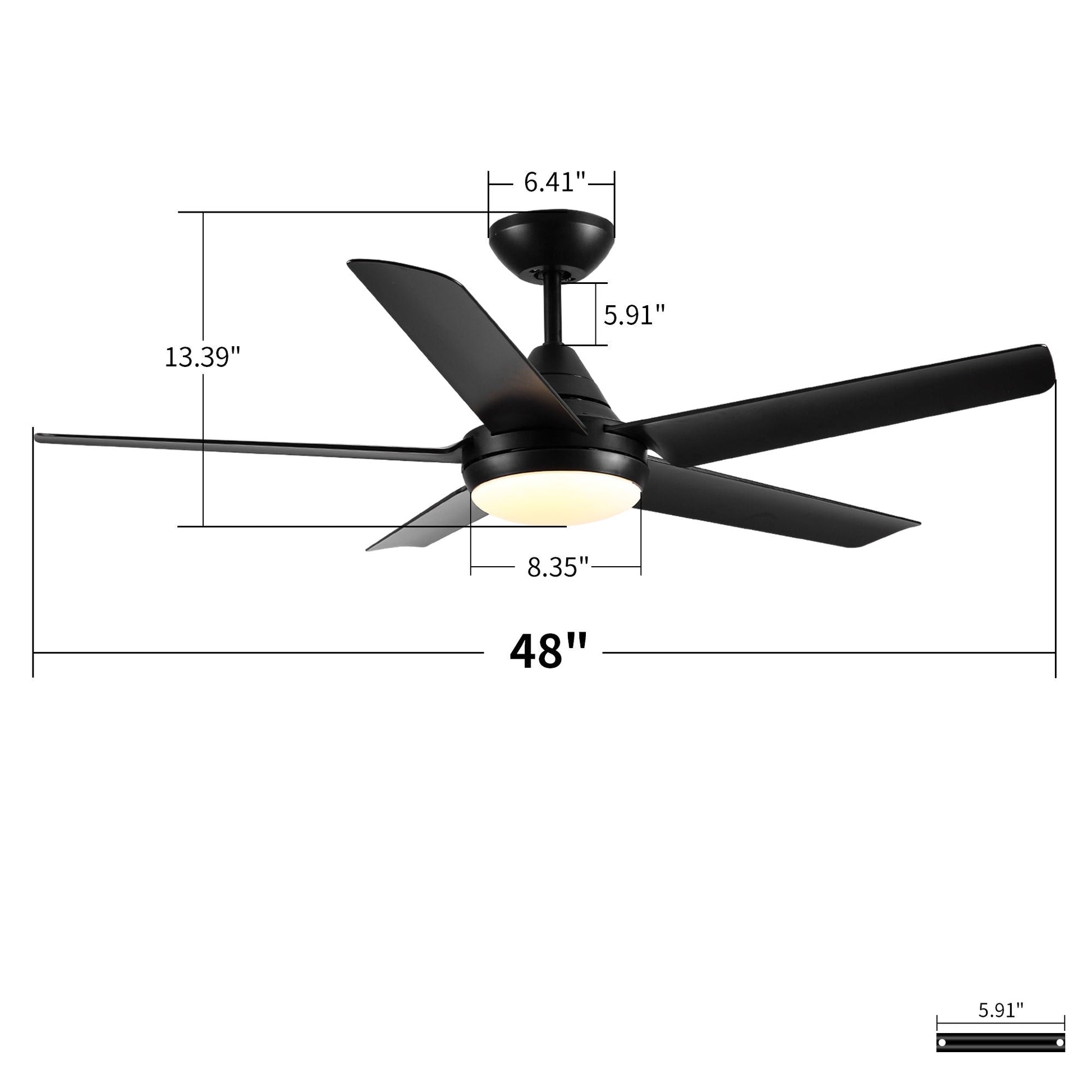 HouseOfZazla black ceiling fan with lights and remote, 48in span, reversible DC motor on Tampa Home & Garden Store