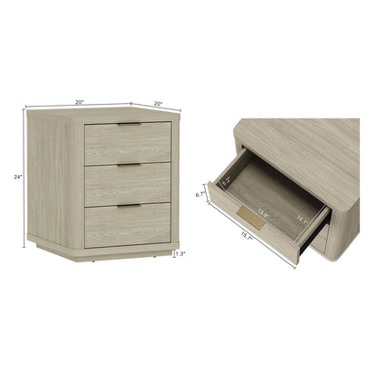 Nightstand with 3 drawers in light oak, rounded edges, HouseOfZazla accent, 3 colors on Tampa Home & Garden Store