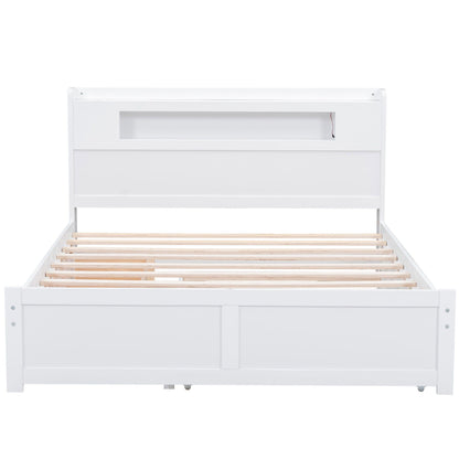 White storage platform bed with rectangular recessed headboard niche and slatted base on Tampa Home & Garden Store