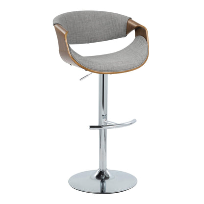 Mid century modern adjustable barstool with swivel grey fabric seat, wood arms, chrome base on Tampa Home & Garden Store