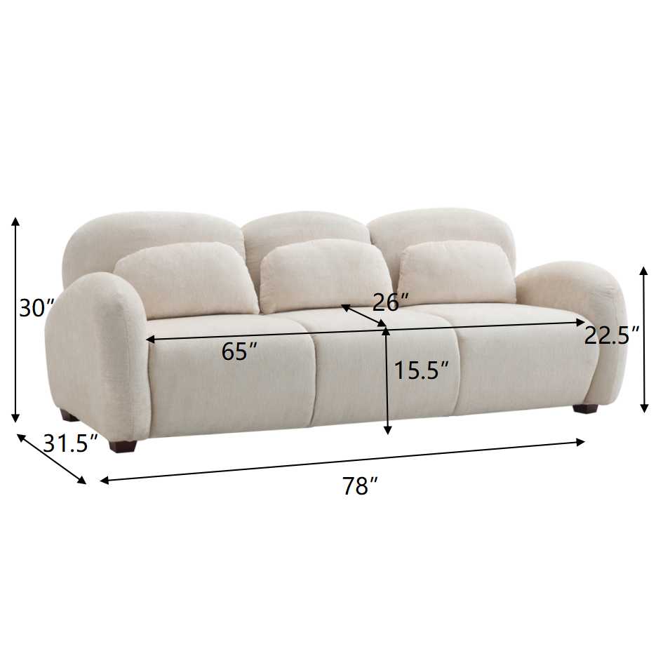 Modern Beige Boucle Three Seat Sofa with Pillows