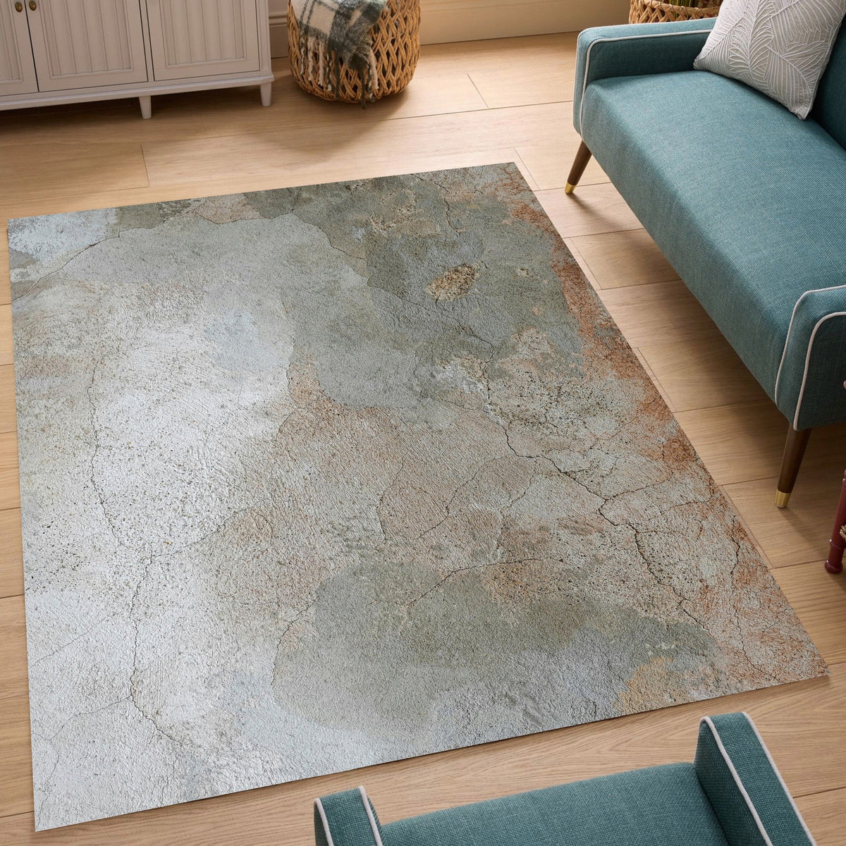 Modern artistic polyester area rug by HouseOfZazla with gray-blue concrete-style pattern on Tampa Home & Garden Store