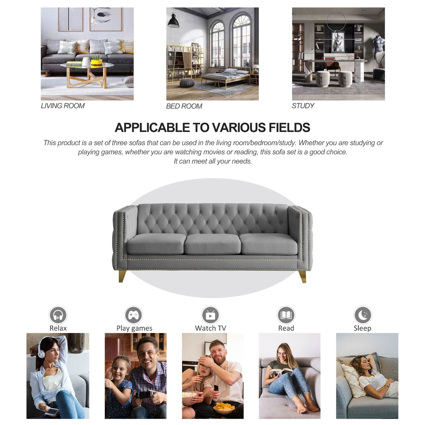 Upholstered Chesterfield Sofa for Living Room